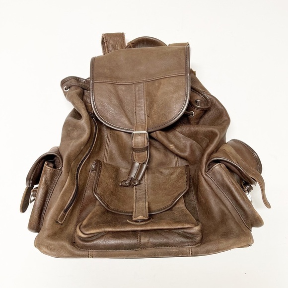 Vintage 90s Y2K Leather Multi Pocketed Buckle Closure School Style Backpack main image 6